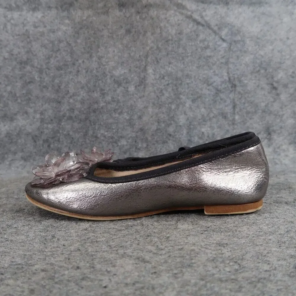 Zara Shoes Girls 28 Ballet Flats Fashion Metallic Embellished Toe Elastic Strap